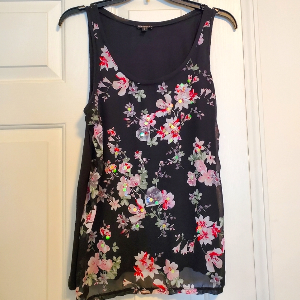 Express size medium black tank top with embellishments.